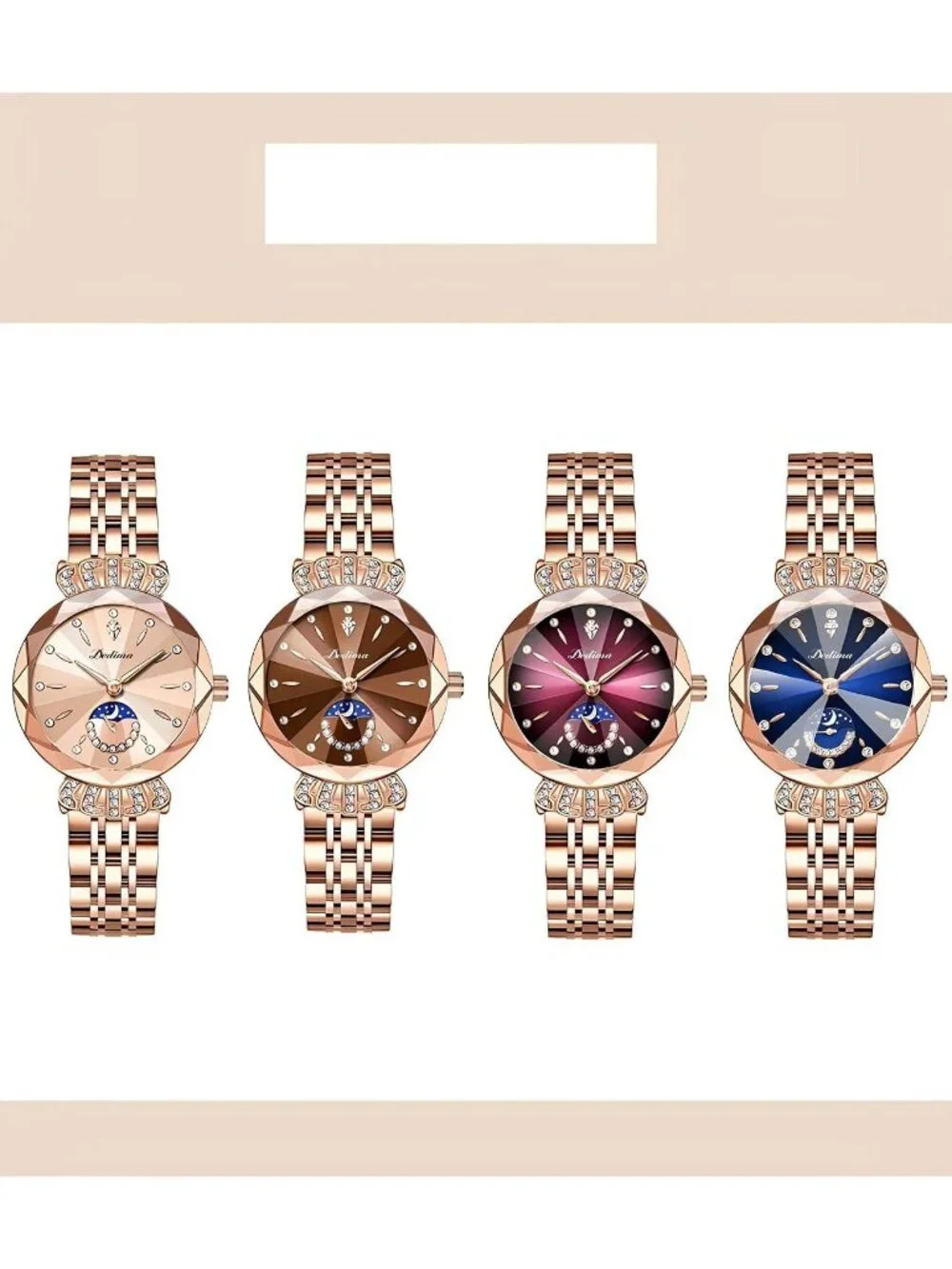 Women's Brown Steel Luxury Diamond Dial Stainless Steel Bracelet Wrist Watch